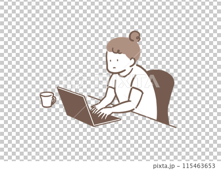 Illustration material of a hunched woman using a laptop 115463653