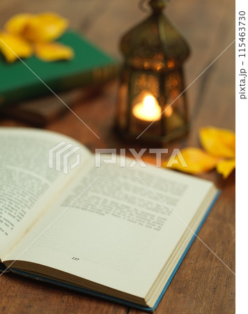 キャンドルの灯りで読書をしているイメージ 115463730