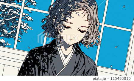 喪服を着た若い女性