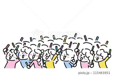 コンサートで熱狂的に盛り上がる女性達 ペンライト 若い 歓声 上半身 シンプルな線画イラスト コンサートで熱狂的に盛り上がる女性達 ペンライト 若い 歓声 上半身 シンプルな線画イラスト 115463951