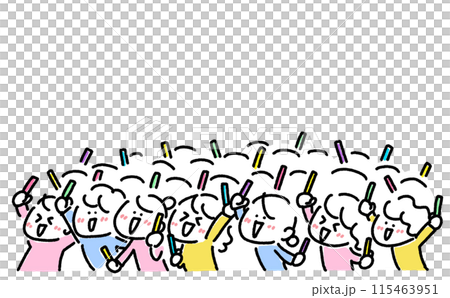コンサートで熱狂的に盛り上がる女性達 ペンライト 若い 歓声 上半身 シンプルな線画イラスト コンサートで熱狂的に盛り上がる女性達 ペンライト 若い 歓声 上半身 シンプルな線画イラスト 115463951