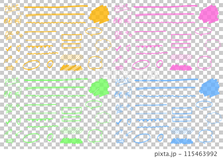 一組 4 條彩色線條標記樣式線條和手繪插圖 115463992
