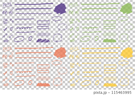一組 4 條彩色線條標記樣式線條和手繪插圖 115463995