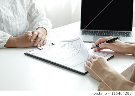 Business people hold a resume and talk to job applicants for job interviews about careers and Their personal history in the company. Employment and Recruitment concepts 115464293