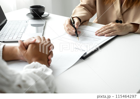 Business people hold a resume and talk to job applicants for job interviews about careers and Their personal history in the company. Employment and Recruitment concepts 115464297
