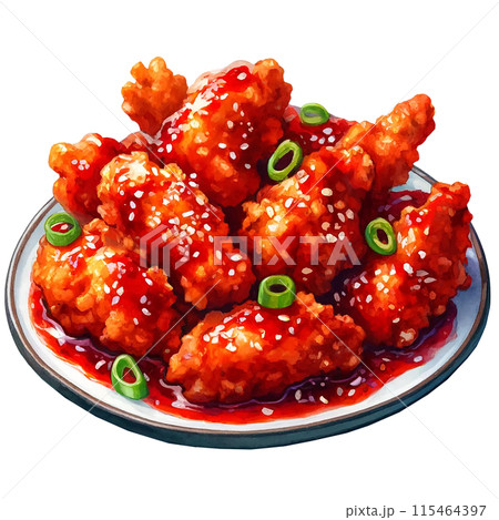 Watercolor illustration of Yangnyeom Chicken  Korean fried chicken Watercolor illustration of Yangnyeom Chicken  Korean fried chicken 115464397