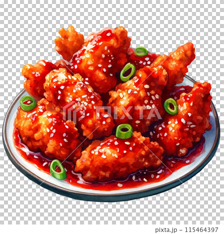 Watercolor illustration of Yangnyeom Chicken  Korean fried chicken Watercolor illustration of Yangnyeom Chicken  Korean fried chicken 115464397