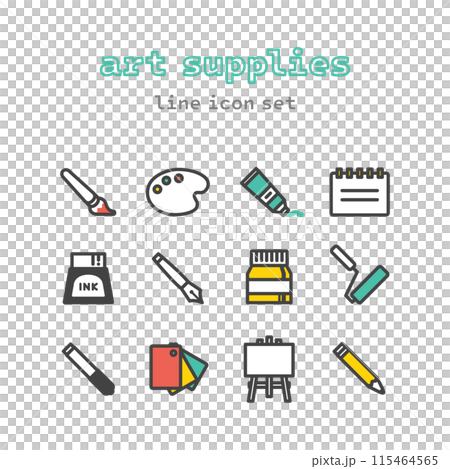 art things supplies line icon set 115464565