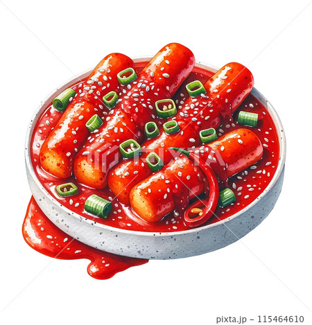 Watercolor illustration of Tteokbokki Spicy rice cakes 115464610