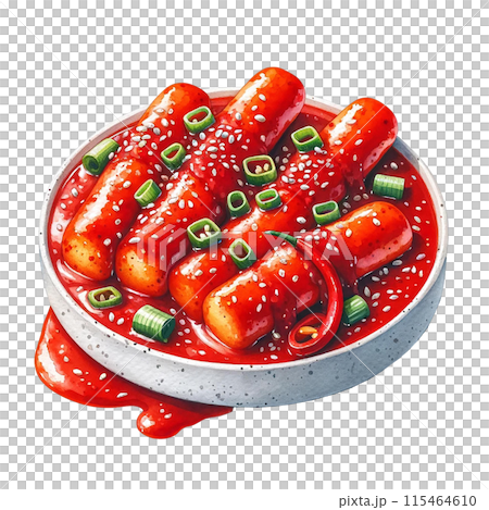 Watercolor illustration of Tteokbokki Spicy rice cakes 115464610