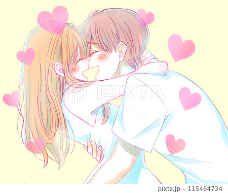 抱き合って笑い合う男女　夏　ハート 115464734