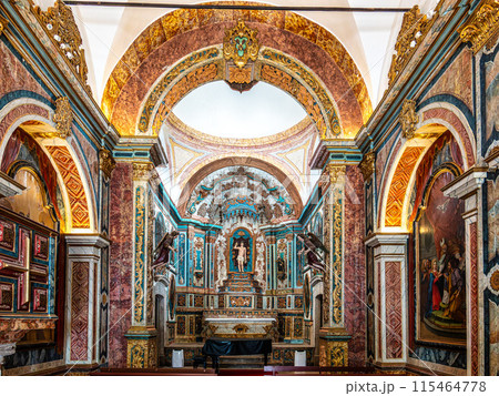 Interior of the Chapel of Saint Sebastian, Ermida de Sao Sebastiao at Tavira, Algarve, Portugal. 115464778