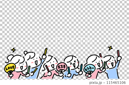 Female fans enthusiastically enjoying a concert, fans and glow sticks Female fans enthusiastically enjoying a concert, fans and glow sticks 115465106