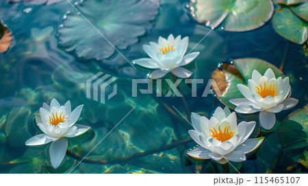 水面に浮かぶ睡蓮の花のイラスト素材 [115465107] - PIXTA