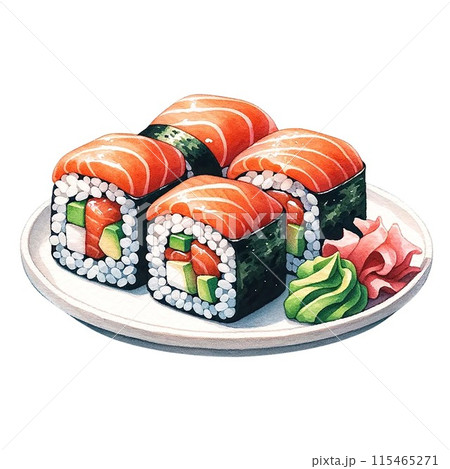 Popular Japanese menu Sushi watercolor clipart ,AI Generated. 115465271