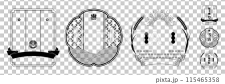 A set of retro Japanese-style labels with rice, wheat and rice motifs. Transparent background. A set of retro Japanese-style labels with rice, wheat and rice motifs. Transparent background. 115465358