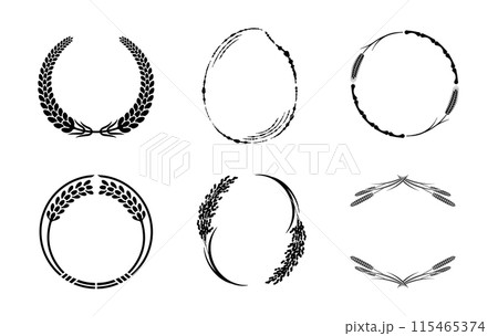 A set of retro Japanese-style labels with rice, wheat and rice motifs. Transparent background. A set of retro Japanese-style labels with rice, wheat and rice motifs. Transparent background. 115465374