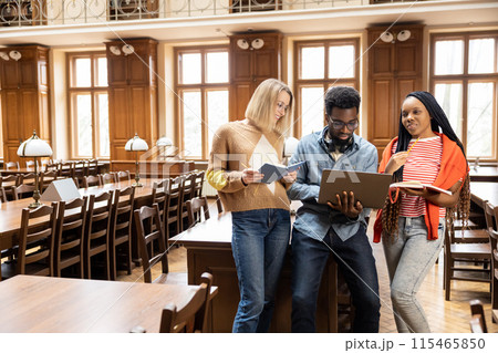 Group of young people in the library looking busy and involved 115465850
