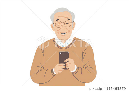 スマホを操作する笑顔のシニア男性 115465879