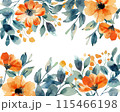 Minimalist summer flower frame, watercolor style, orange and green florals, white background, elegant and simple, text space, bright and fresh 115466198