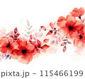Minimalist summer flower border, watercolor style, pink and red florals, white background, elegant and simple, space for text, light and airy design 115466199