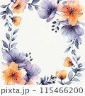 Minimalist summer floral frame, light purple and orange flowers, watercolor style, white background, simple and elegant, text space, vibrant and airy 115466200