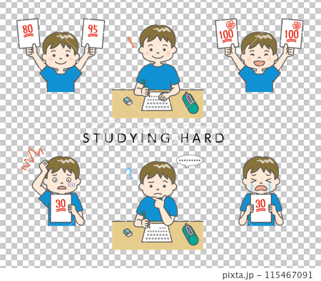 勉強する小学生男子のイラストセット 4C 115467091