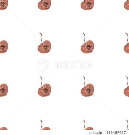 Cherry halves with stone. Watercolor ripe fruits. Sweet healthy dessert. Autumn and summer illustration. Seamless pattern for your kitchen design 115467427