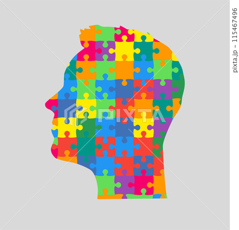 Man head made puzzle pieces. Strategy, education 115467496