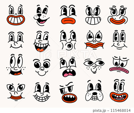 Retro cartoon characters funny faces. 115468014