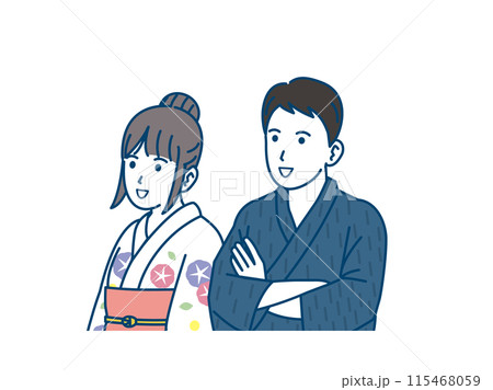 浴衣を着た若いカップルのイラスト 115468059