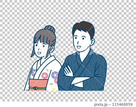浴衣を着た若いカップルのイラスト 115468059