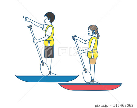 SUP　サップを楽しむ若いカップルのイラスト 115468062
