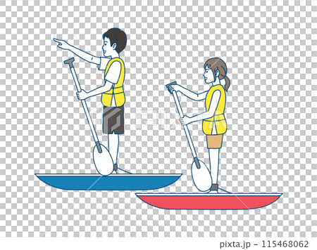 SUP 一對年輕夫婦享受 SUP 的插圖 115468062