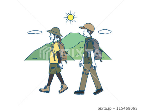 ハイキング、登山するカップルのイラスト ハイキング、登山するカップルのイラスト 115468065