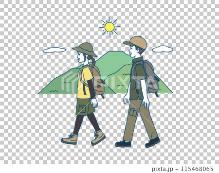ハイキング、登山するカップルのイラスト ハイキング、登山するカップルのイラスト 115468065