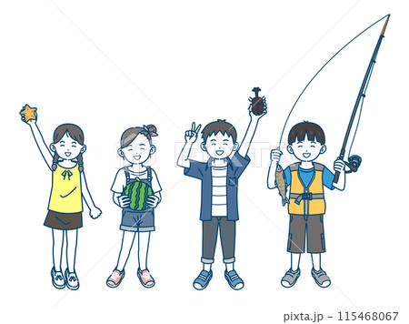 夏の自然と触れ合う子供達のイラスト 115468067