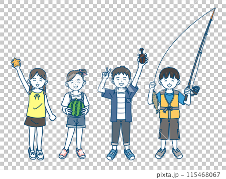 夏の自然と触れ合う子供達のイラスト 115468067