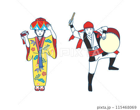 沖縄の人物と琉装のイラスト 115468069