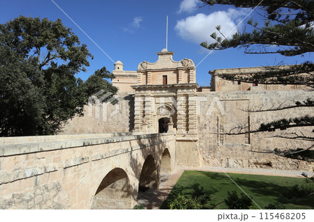 マルタ島イムディーナのムディナ城門と橋 115468205