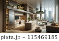 高層ビルが見えるリビング 115469185