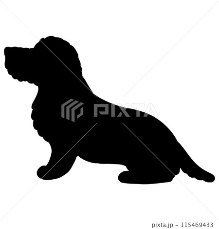 シンプルで可愛いお座りするワイヤーヘアードダックスフンドのシルエット シンプルで可愛いお座りするワイヤーヘアードダックスフンドのシルエット 115469433