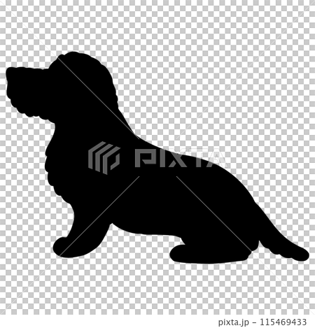 シンプルで可愛いお座りするワイヤーヘアードダックスフンドのシルエット シンプルで可愛いお座りするワイヤーヘアードダックスフンドのシルエット 115469433