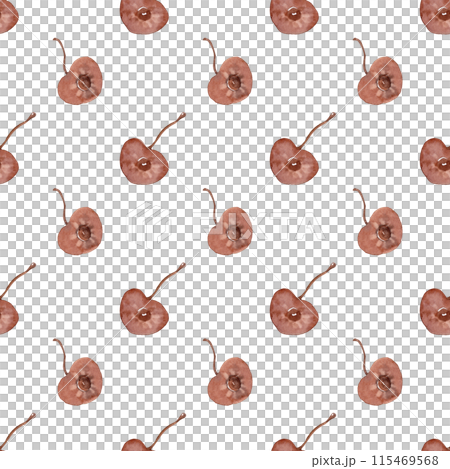 Cherry halves with stone. Watercolor ripe fruits. Sweet healthy dessert. Autumn and summer illustration. Seamless pattern for your kitchen design Cherry halves with stone. Watercolor ripe fruits. Sweet healthy dessert. Autumn and summer illustration. Seamless pattern for your kitchen design 115469568