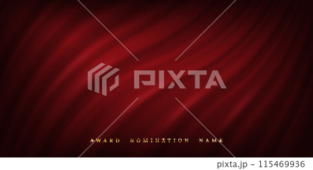 Dark red curtains with waves and classy drapery, gold award nomination name text 115469936