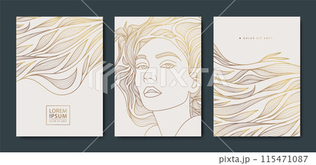 Vector set of woman line art covers, golden...のイラスト素材 [115471087] - PIXTA