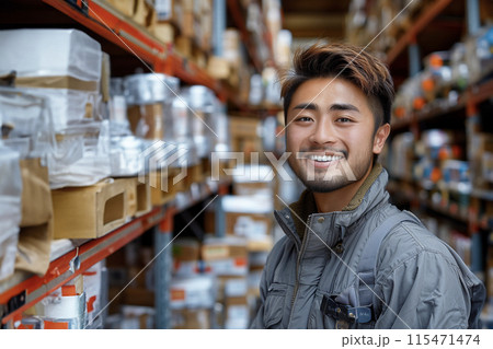 倉庫の中の若い男性のポートレート AI生成画像 倉庫の中の若い男性のポートレート AI生成画像 115471474