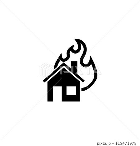 Icon of a house on fire, simple and bold design for safety and emergency Icon of a house on fire, simple and bold design for safety and emergency 115471979