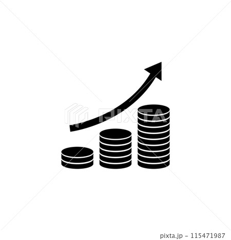 Vector icon illustrating financial growth through stacked coins and an upward arrow 115471987