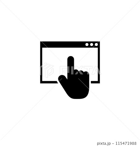 Interactive click icon featuring a hand pointer and browser window 115471988